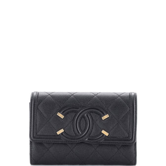 Chanel Filigree Flap Wallet Quilted Caviar Medium