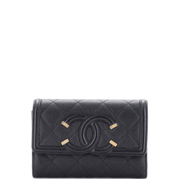 Chanel Filigree Flap Wallet Quilted Caviar Medium