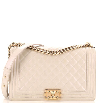 Chanel Boy Flap Bag Quilted Iridescent Patent New Medium