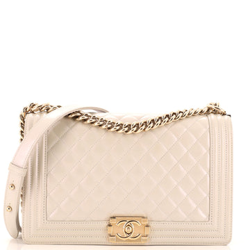 Chanel Boy Flap Bag Quilted Iridescent Patent New Medium