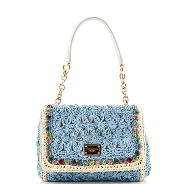 Dolce & Gabbana Miss Charles Top Handle Bag Woven Raffia with Crystals Small