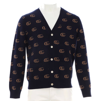 Gucci Men's V-Neck Cardigan GG Jacquard Wool