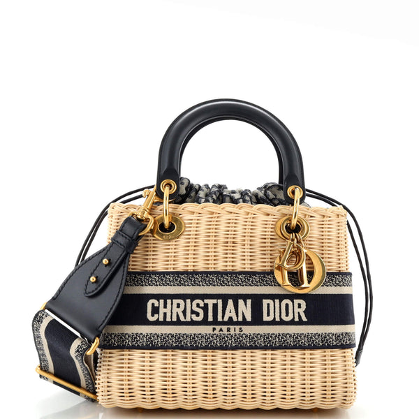 Christian Dior Lady Dior Bag Wicker and Oblique Canvas Medium Blue