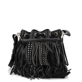 Saint Laurent Fringe Emmanuelle Bucket Bag Studded Leather Small