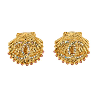 Chanel CC Shell Clip-On Earrings Metal with Mulitcolor Crystals