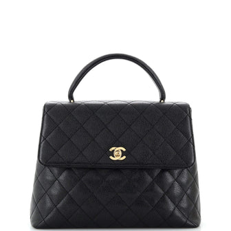 Chanel Vintage Classic Top Handle Flap Bag Quilted Caviar Jumbo