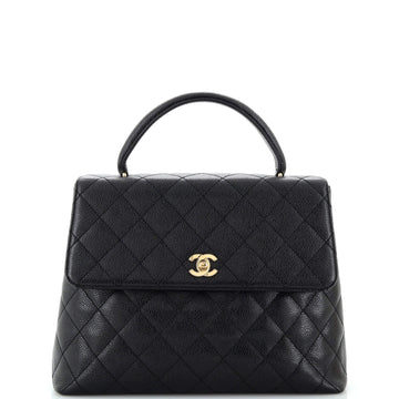 Chanel Vintage Classic Top Handle Flap Bag Quilted Caviar Jumbo