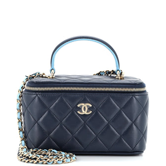 Chanel Classic Top Handle Vanity Case with Chain Quilted Lambskin Small