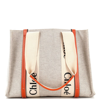 Chloe Woody Tote Canvas with Leather Medium