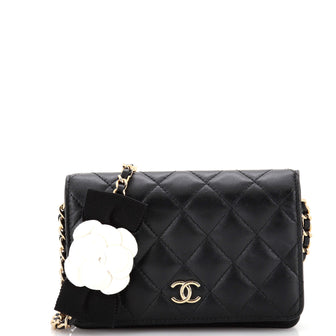 Chanel Camellia Bow Wallet on Chain Quilted Lambskin Mini