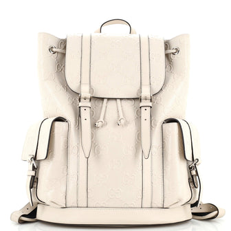 Gucci Double Buckle Backpack GG Embossed Perforated Leather Large