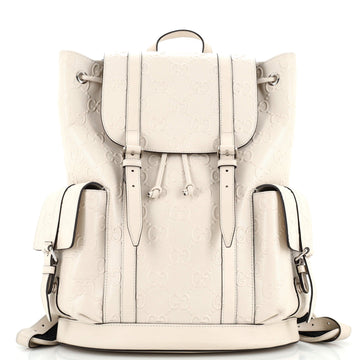 Gucci Double Buckle Backpack GG Embossed Perforated Leather Large
