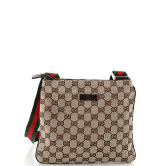Gucci Web Strap Zip Messenger Bag GG Canvas Small
