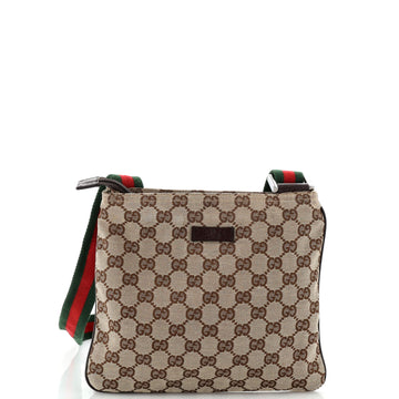 Gucci Web Strap Zip Messenger Bag GG Canvas Small