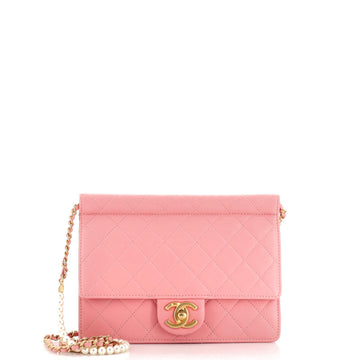 Chanel Pearl Chain Flap Bag Quilted Lambskin Medium