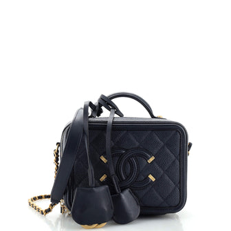 Chanel Filigree Vanity Case Quilted Caviar Small