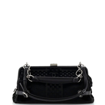 Chanel Vintage CC Frame Lock Shoulder Bag Check Embossed Velvet Medium