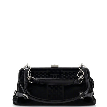 Chanel Vintage CC Frame Lock Shoulder Bag Check Embossed Velvet Medium