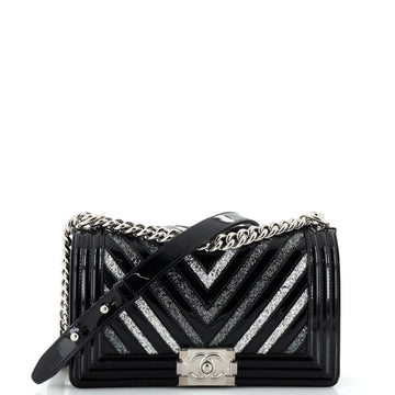 Chanel Boy Flap Bag Chevron Patent with Glitter PVC Old Medium