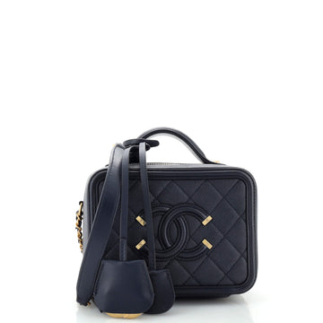 Chanel Filigree Vanity Case Quilted Caviar Small