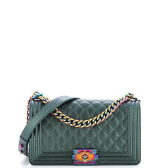 Chanel Boy Flap Bag Quilted Iridescent Goatskin Old Medium
