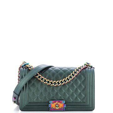 Chanel Boy Flap Bag Quilted Iridescent Goatskin Old Medium
