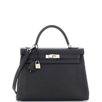 Hermes Kelly Handbag Black Togo with Palladium Hardware 32