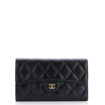 Chanel Trifold Classic Flap Wallet Quilted Caviar Long