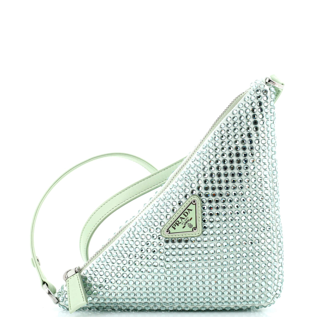 Prada Triangle Top Handle Pouch Bag Crystal Embellished Satin Mini