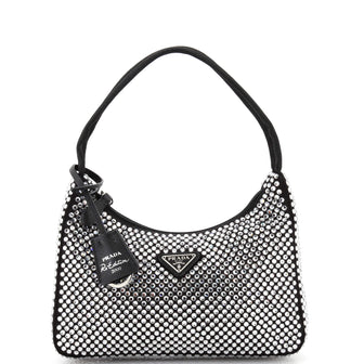 Prada Re-Edition 2000 Hobo Crystal Embellished Satin Mini
