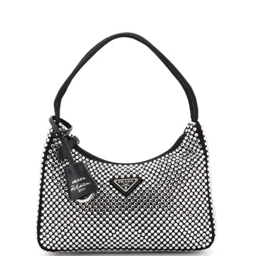 Prada Re-Edition 2000 Hobo Crystal Embellished Satin Mini