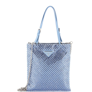 Prada Chain Flat Tote Crystal Embellished Satin Mini