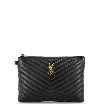 Saint Laurent Classic Monogram Wristlet Pouch Matelasse Chevron Leather Small