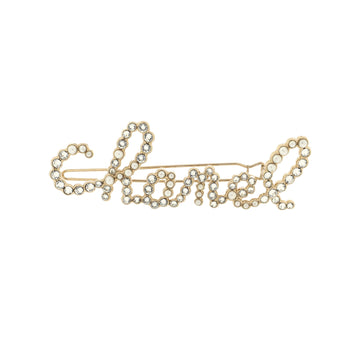 Chanel Swirling Logo Hair Clip Metal with Crystals and Faux Pearls