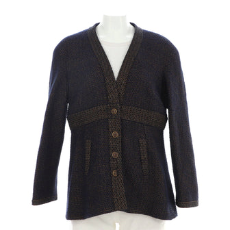 Chanel Women's Two Pocket V-Neck Fitted Jacket Tweed