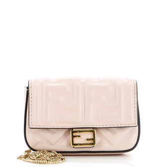 Fendi Chain Baguette Charm Bag Zucca Embossed Leather Nano