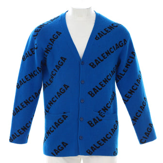 Balenciaga All Over Logo Cardigan Wool Blend
