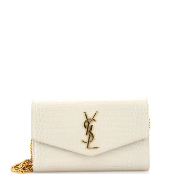 Saint Laurent Uptown Chain Wallet Crocodile Embossed Leather