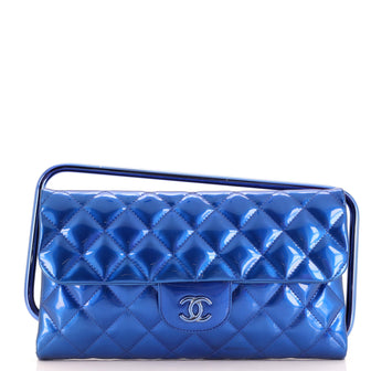 Chanel Metal Handle Clutch Quilted Metallic Patent Medium