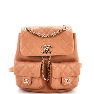 Chanel Duma Pockets Drawstring Backpack Quilted Caviar Small