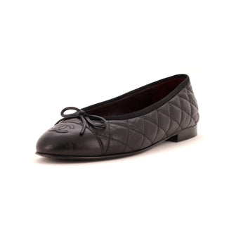 Chanel Women's CC Cap Toe Bow Ballerina Flats Quilted Leather