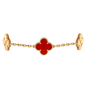 Van Cleef & Arpels Vintage Alhambra 5 Motifs Bracelet Guilloche 18K Rose Gold and Carnelian
