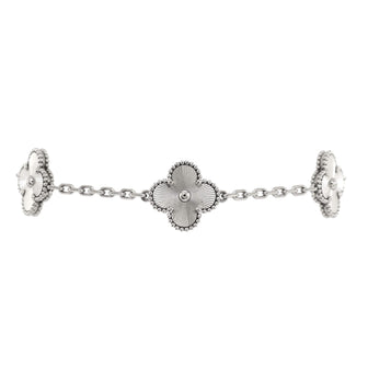 Van Cleef & Arpels Vintage Alhambra 5 Motifs Bracelet Guilloche 18K White Gold