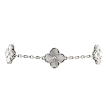 Van Cleef & Arpels Vintage Alhambra 5 Motifs Bracelet Guilloche 18K White Gold