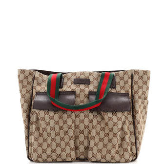 Gucci Double Pocket Web Handle Tote GG Canvas Medium