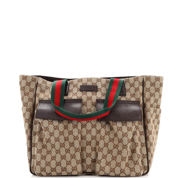 Gucci Double Pocket Web Handle Tote GG Canvas Medium
