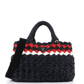 Prada Canapa Convertible Tote Raffia Crochet Small