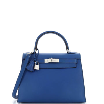 Hermes Kelly Handbag Blue Swift with Palladium Hardware 28