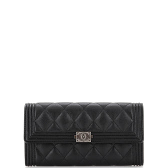 Chanel Boy Flap Wallet Quilted Caviar Long