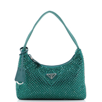 Prada Re-Edition 2000 Hobo Crystal Embellished Satin Mini